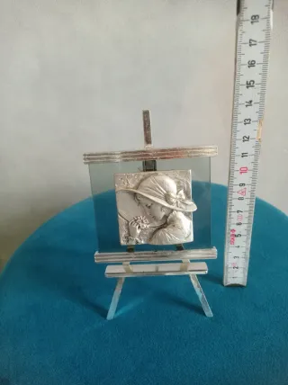 Quadretto romantico argentato con cavalletto
