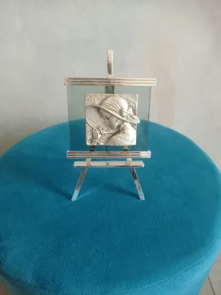 Quadretto romantico argentato con cavalletto