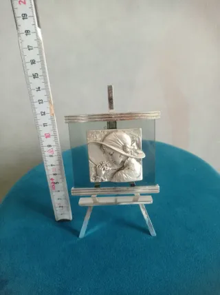 Quadretto romantico argentato con cavalletto