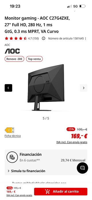 Monitor AOC 280Hz Negro