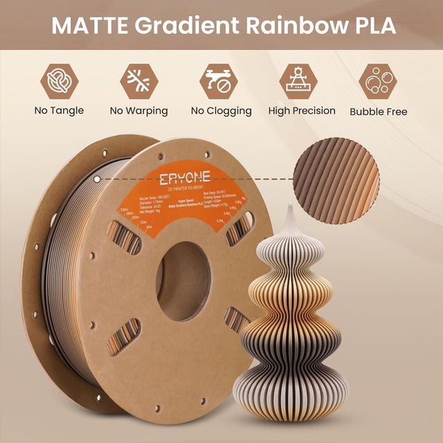 Filamento PLA ERYONE Mate Gradiente Arcoíris