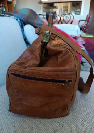 Bolso de viaje cuero vintage auténtico
