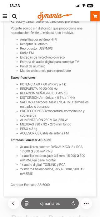 Amplificador Fonestar Bluetooth con altaboces