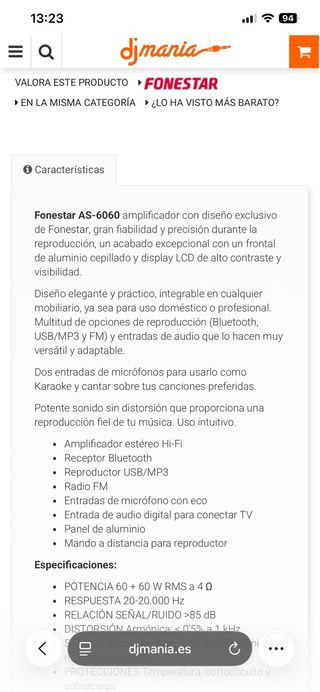 Amplificador Fonestar Bluetooth con altaboces