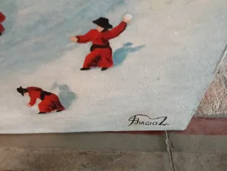 Quadro olio su tela borgo italiano naif