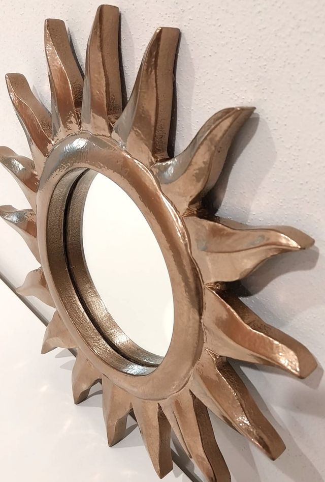 Espejo decorativo sol dorado bronce 30cm vintage