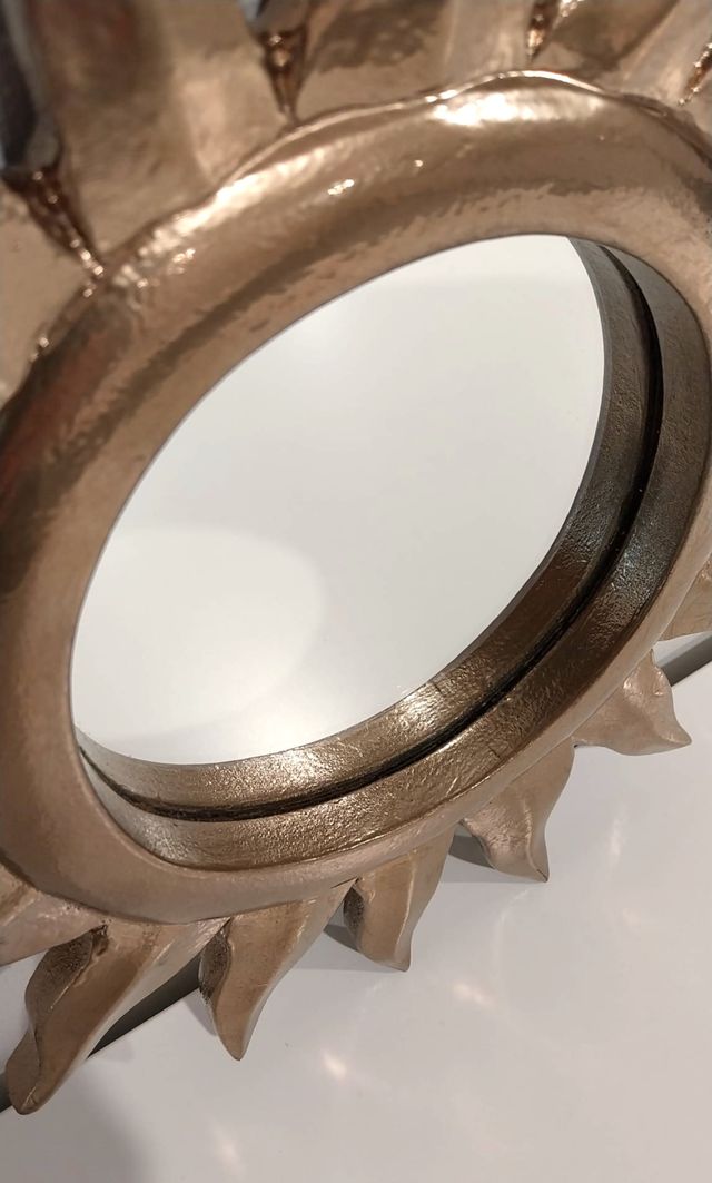 Espejo decorativo sol dorado bronce 30cm vintage