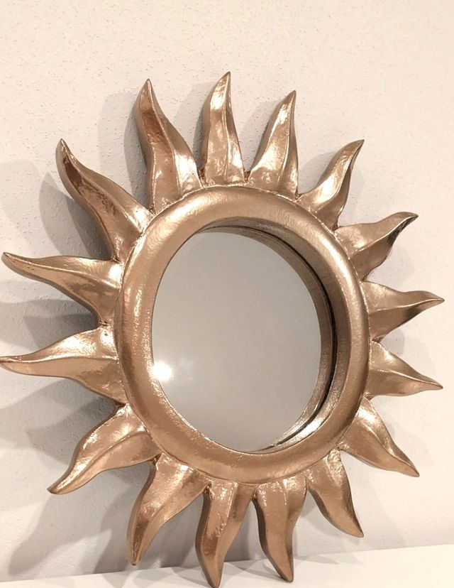 Espejo decorativo sol dorado bronce 30cm vintage