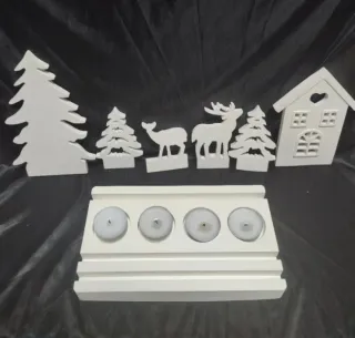 Candelabro Navideño con Ciervos y Casa