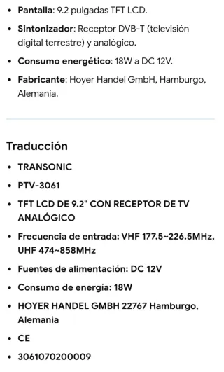 TV Portátil Transonic Negra