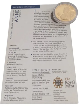 Moneda 5 Libras Reina Ana 1702-1714