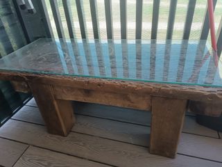 Mesa de trillo rústica madera y cristal