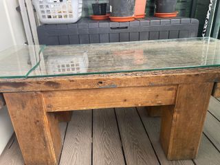 Mesa de trillo rústica madera y cristal