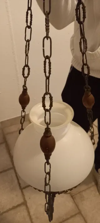 Lampadario metallo, legno e vetro