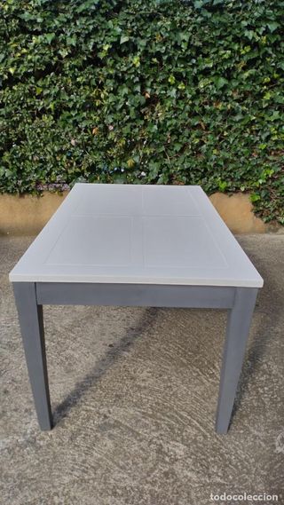 Mesa comedor madera vintage gris y blanca