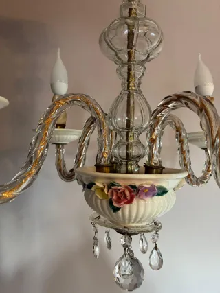 Lámpara vintage porcelana y cristal