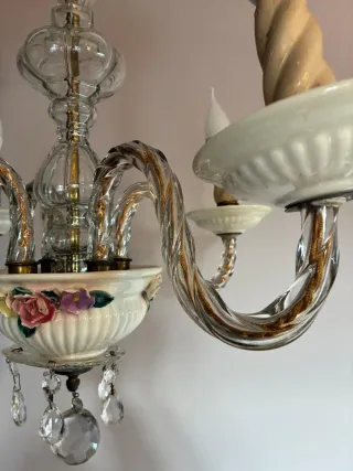 Lámpara vintage porcelana y cristal