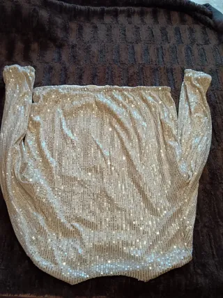 Chaqueta bomber lentejuelas crema