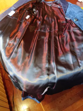 Abrigo piel Ante Azul y cuero en interior T XL.