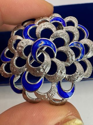 Spilla Argento 925 Smalti Blu Art Déco