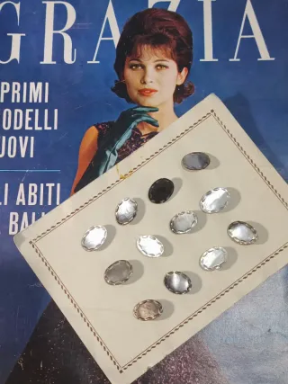 12 Bottoni Vintage Madreperla Grigia 15x22mm