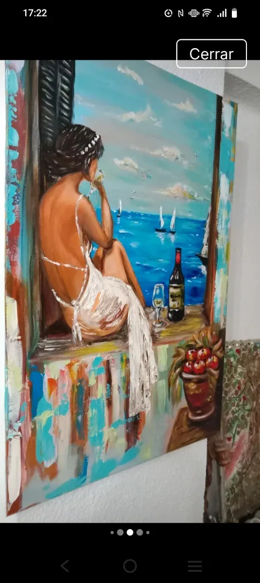 Cuadro pintado a mano mujer y mar