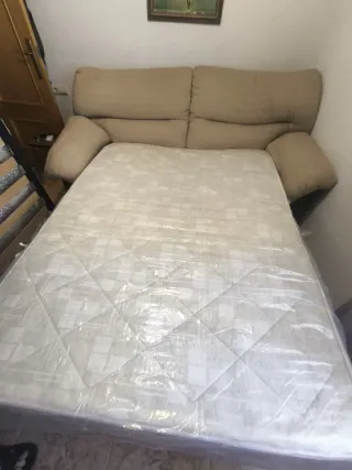 Sofá Cama 3 Plazas Tela Beige/Gris