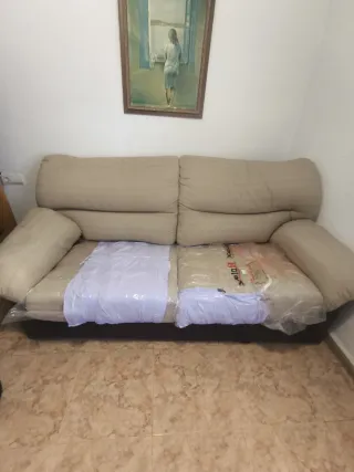 Sofá Cama 3 Plazas Tela Beige/Gris