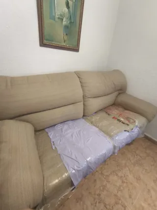 Sofá Cama 3 Plazas Tela Beige/Gris