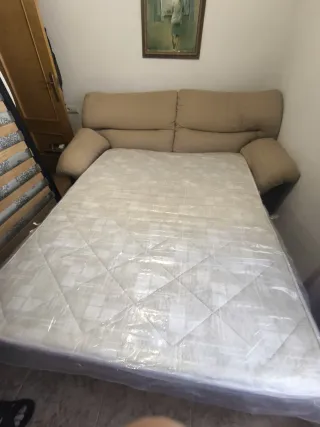 Sofá Cama 3 Plazas Tela Beige/Gris