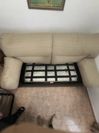 Sofá Cama 3 Plazas Tela Beige/Gris