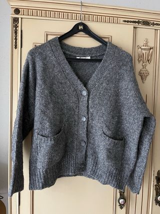 Chaqueta lana gris bolsillos