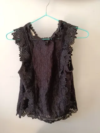 Camisa Stradivarius encaje negra Talla L