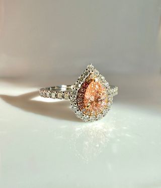 Anillo Oro 14K Pera Rosa Diamantes