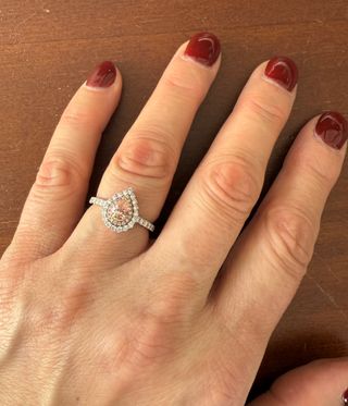 Anillo Oro 14K Pera Rosa Diamantes