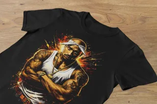 T-shirt preta com estampa de rapper Tupac