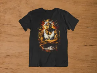T-shirt preta com estampa de rapper Tupac