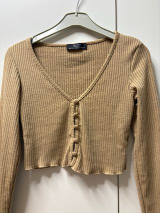 Chaqueta cropped Bershka beige Talla XS