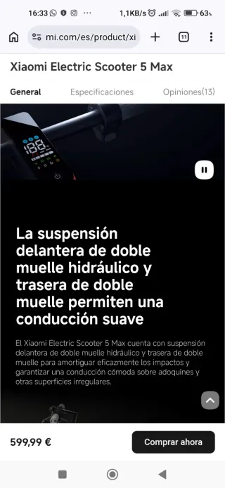 Patinete Eléctrico Xiaomi Scooter 5 Max