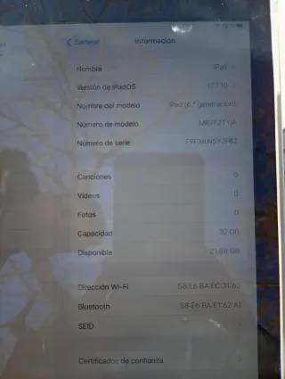 iPad 6ª Gen 32GB Plata