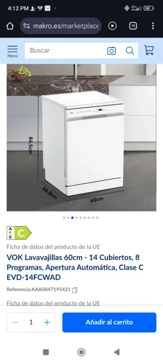 Lavavajillas VOK 60cm - 14 Cubiertos