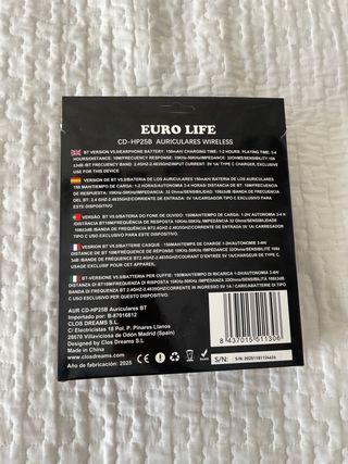 Auriculares Bluetooth 5.0 EURO LIFE Negros