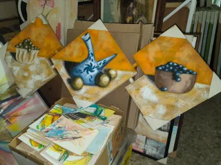 Cuadros decorativos madera marrón y dorado