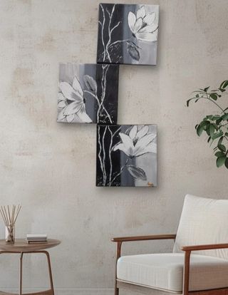 3 Quadri Floreali Acrilici Fatti a Mano