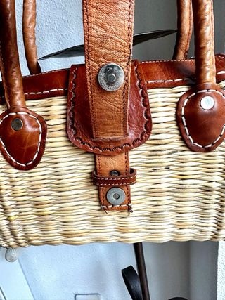 Bolso Cesta Paja y Piel Auténtica