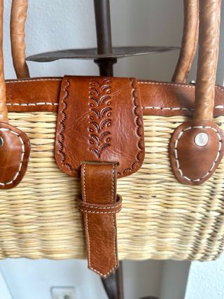 Bolso Cesta Paja y Piel Auténtica