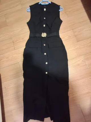 Vestido Negro Zara Botones Dorados Talla M