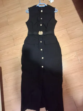 Vestido Negro Zara Botones Dorados Talla M