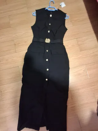 Vestido Negro Zara Botones Dorados Talla M