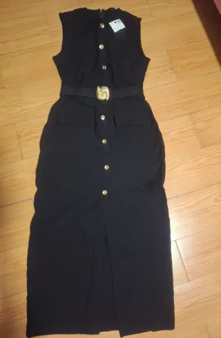 Vestido Negro Zara Botones Dorados Talla M